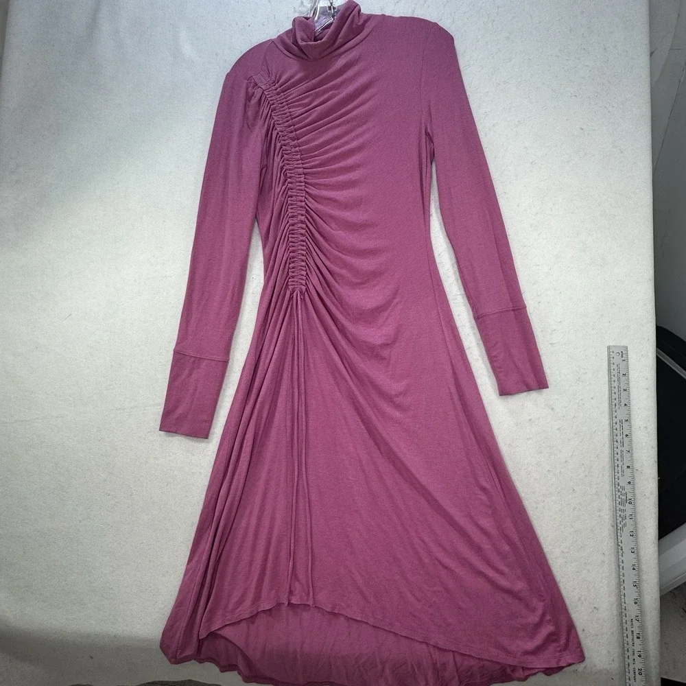 Anthropologie‎ Daily Practice Ruched Cowl Neck Cozy Midi Dress Pink sz M - Picture 13 of 13